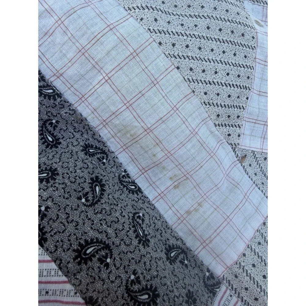 Early 1900’s Hand Stitched Quilt Top Only Shirt Fabric Feed Sack Cotton 74x 61